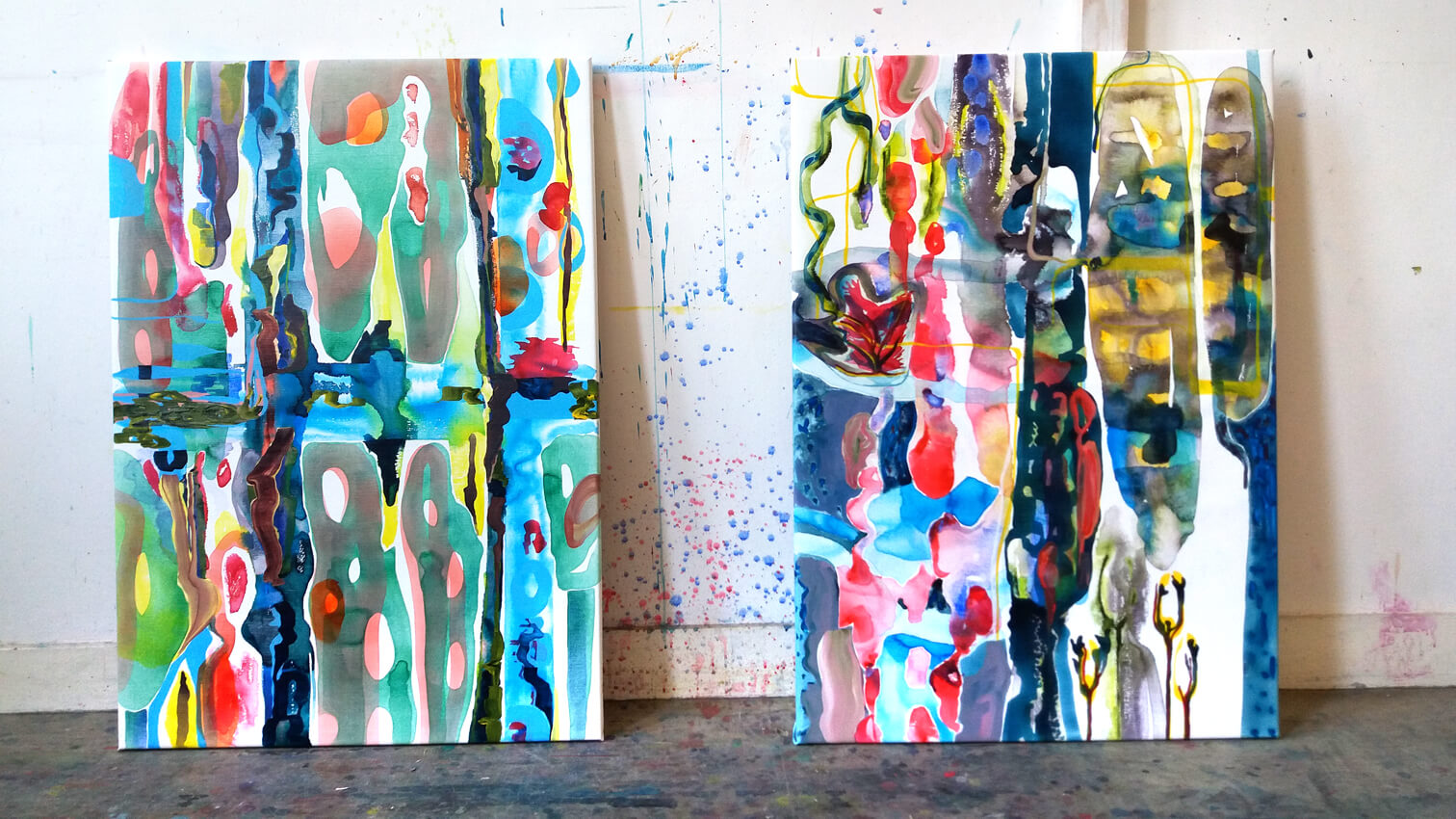 Resonance painting schilderij geazwart doek canvas sound abstract diptych