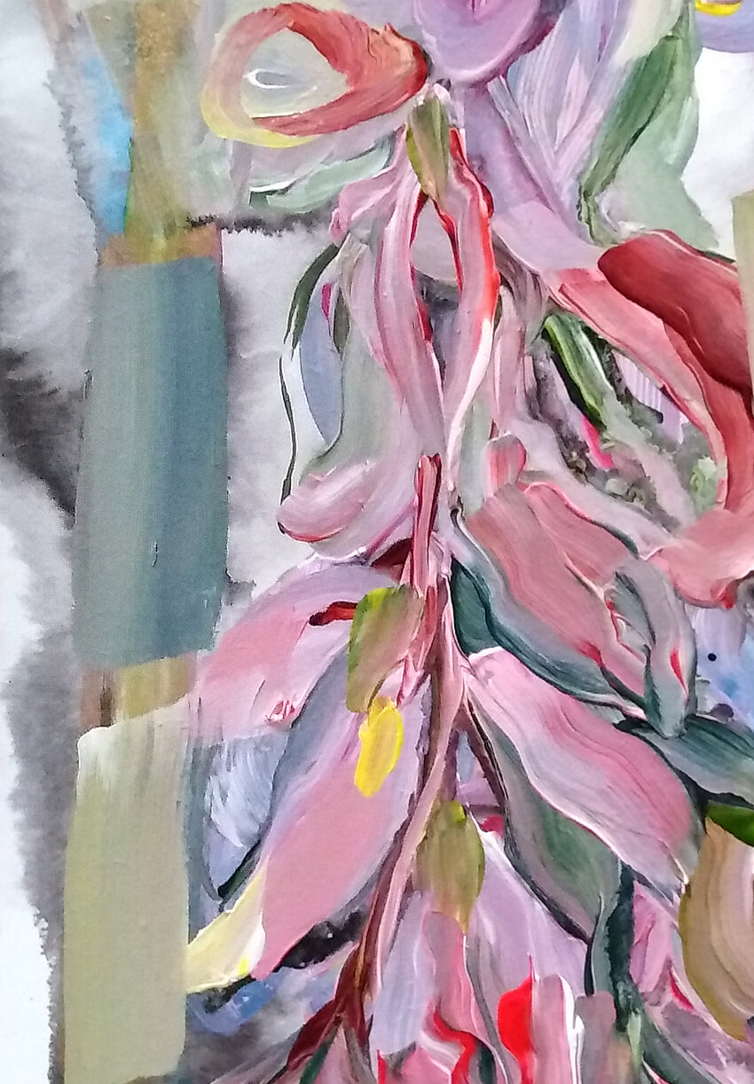 Forsythia Winter En Plein Air February 2023 painting on panel Gea Zwart detail