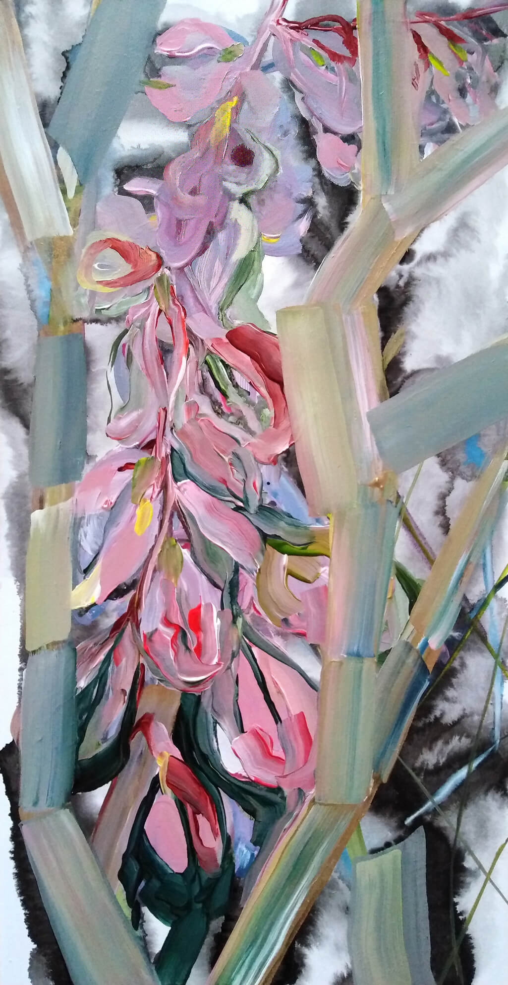 Forsythia Winter En Plein Air February 2023 painting on panel Gea Zwart