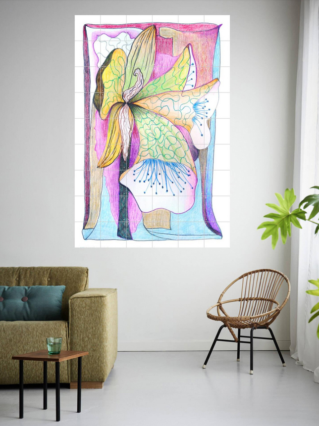 Amaryllis, Gea Zwart 2023, affiche Ixxi, 120 x 180 cm. And Plein Air drawing as a large poster