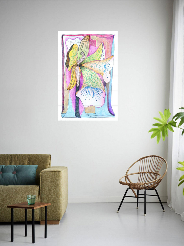 Amaryllis, Gea Zwart 2023, Poster Ixxi, 80 x 120 cm. En Plein Air Zeichnung als großes Poster