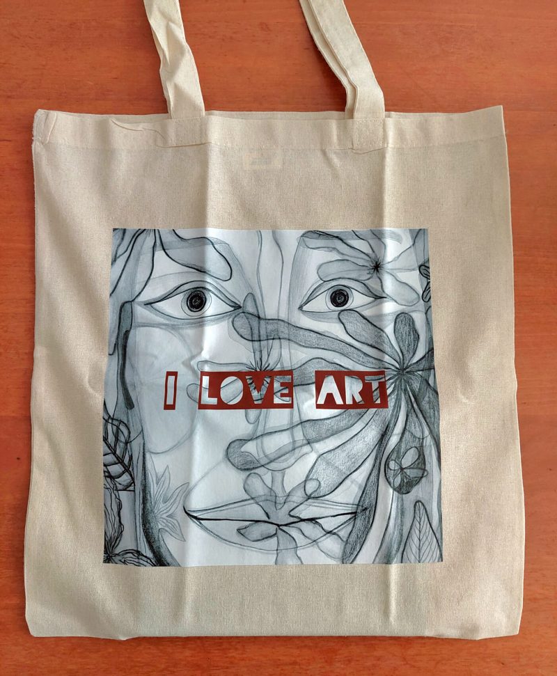 Linen bag, I Love Art, Gea Black 2024, Faces no. 5 black and white