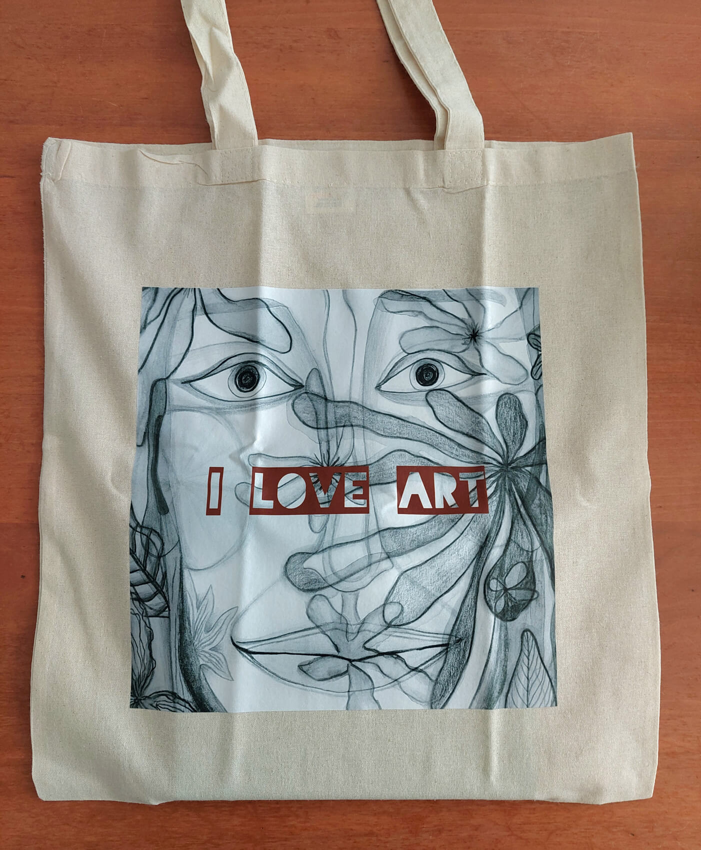 Linen bag, I Love Art, Gea Black 2024, Faces no. 5 black and white