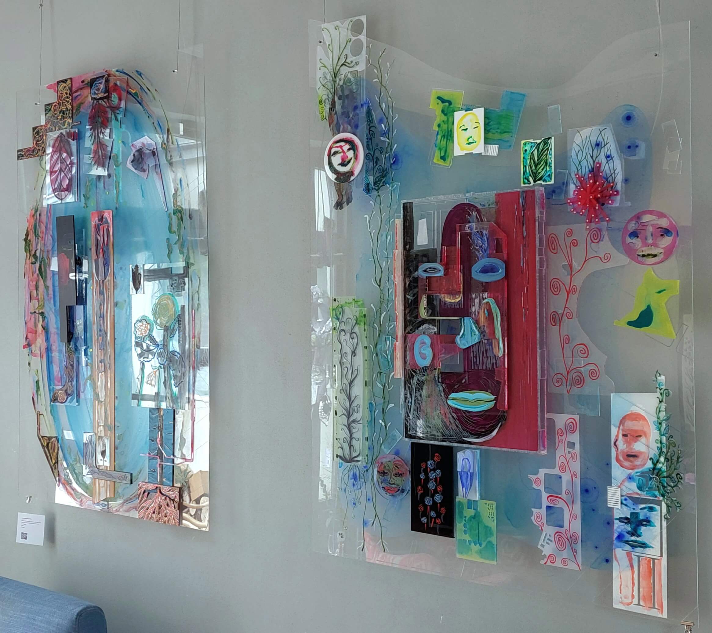 Wandsculpturen gerecycled materiaal plexiglas en aluminium honeycomb Expositie Gea Zwart Kunst aan de Vaart Assen 2024